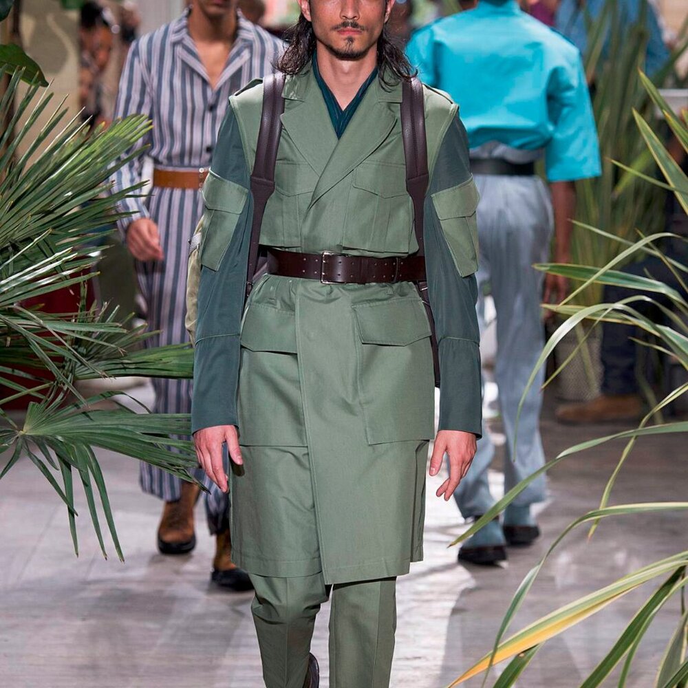 Umit Benan SS/16 Runway Green Belted Cargo Trench Coat
